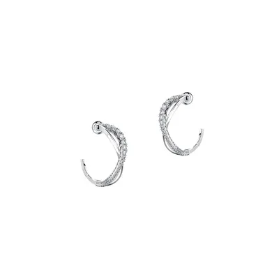 Twist Hoop Pierced White & Rhodium-Plated Earrings