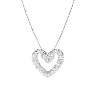Una Rhodium-Plated & Pavé Crystal Swan Heart Pendant Necklace