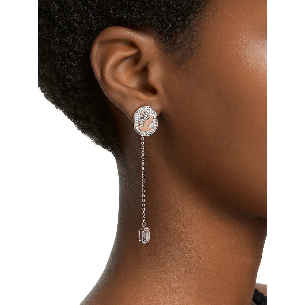 Signum Swan Crystal & Rose Goldplated Drop Earrings