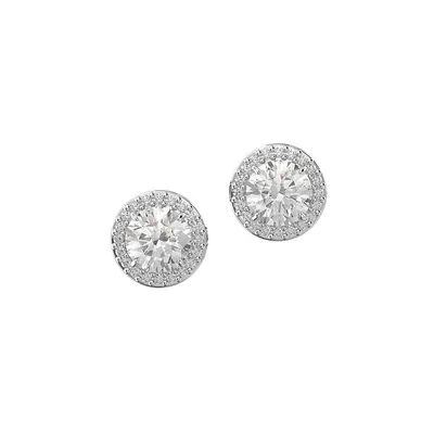 Constella Rhodium-Plated & Round-Cut Crystal Stud Earrings