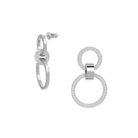 Hollow Rhodium-Plated & Crystal Linked-Circle Drop Earrings
