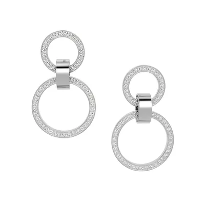 Hollow Rhodium-Plated & Crystal Linked-Circle Drop Earrings