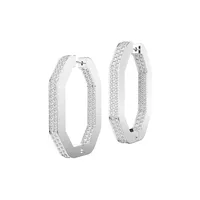 Dextera Rhodium-Plated & Crystals Pavé Large Hoop Earrings