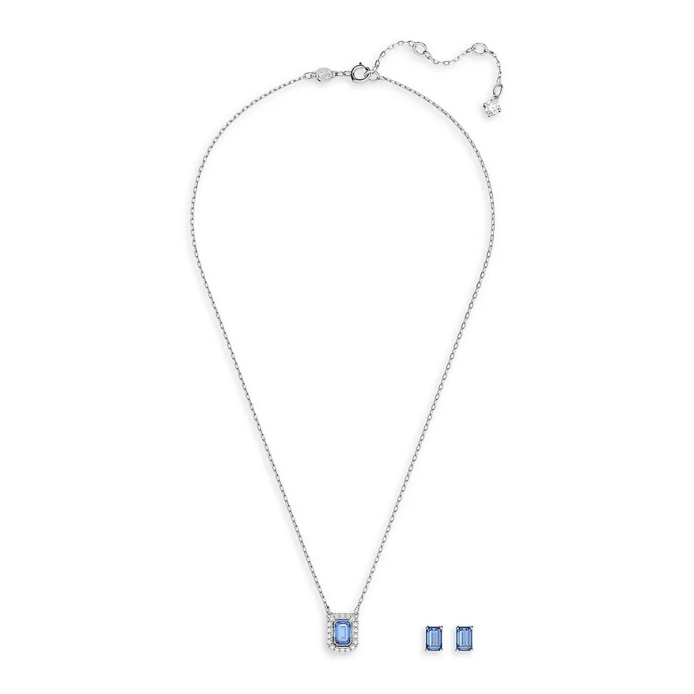 Millenia Rhodium-Plated & Crystal Pendant Necklace & Stud Earrings Set