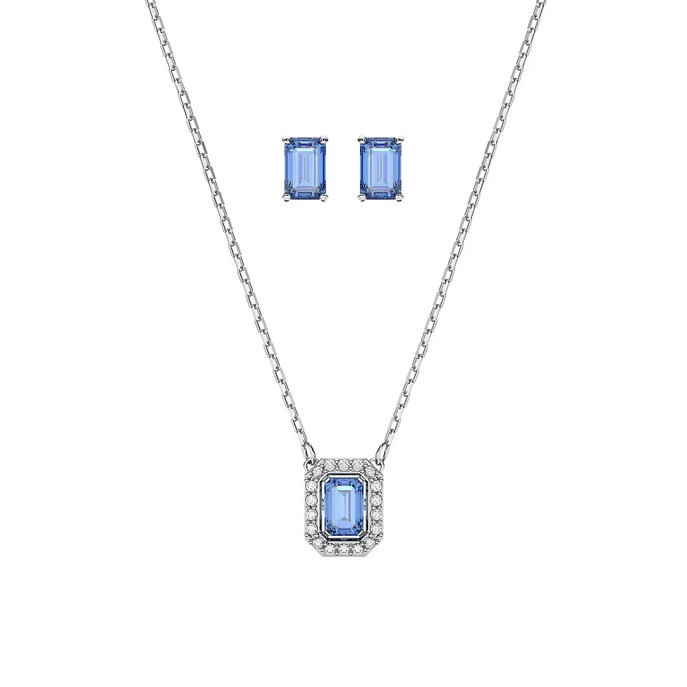 Millenia Rhodium-Plated & Crystal Pendant Necklace & Stud Earrings Set