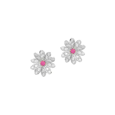 Boutons d'oreilles rhodiés à fleurs en cristal Eternal Flower