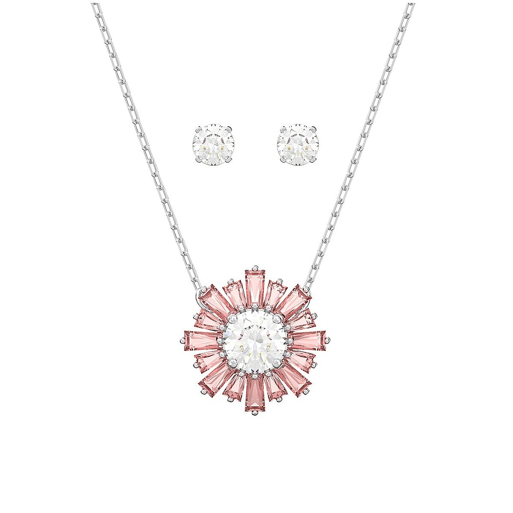 Sunshine 3-Piece Rhodium-Plated & Crystal Pendant Necklace & Stud Earrings Set