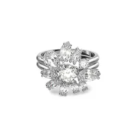 Gema Rhodium-Plated Cubic Zirconia Floral Cocktail Ring