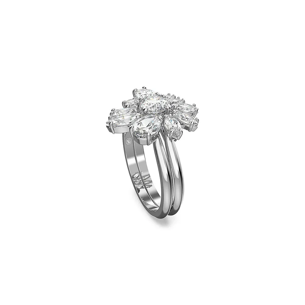 Gema Rhodium-Plated Cubic Zirconia Floral Cocktail Ring