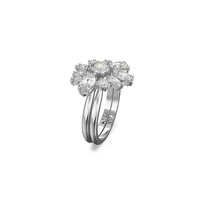 Gema Rhodium-Plated Cubic Zirconia Floral Cocktail Ring