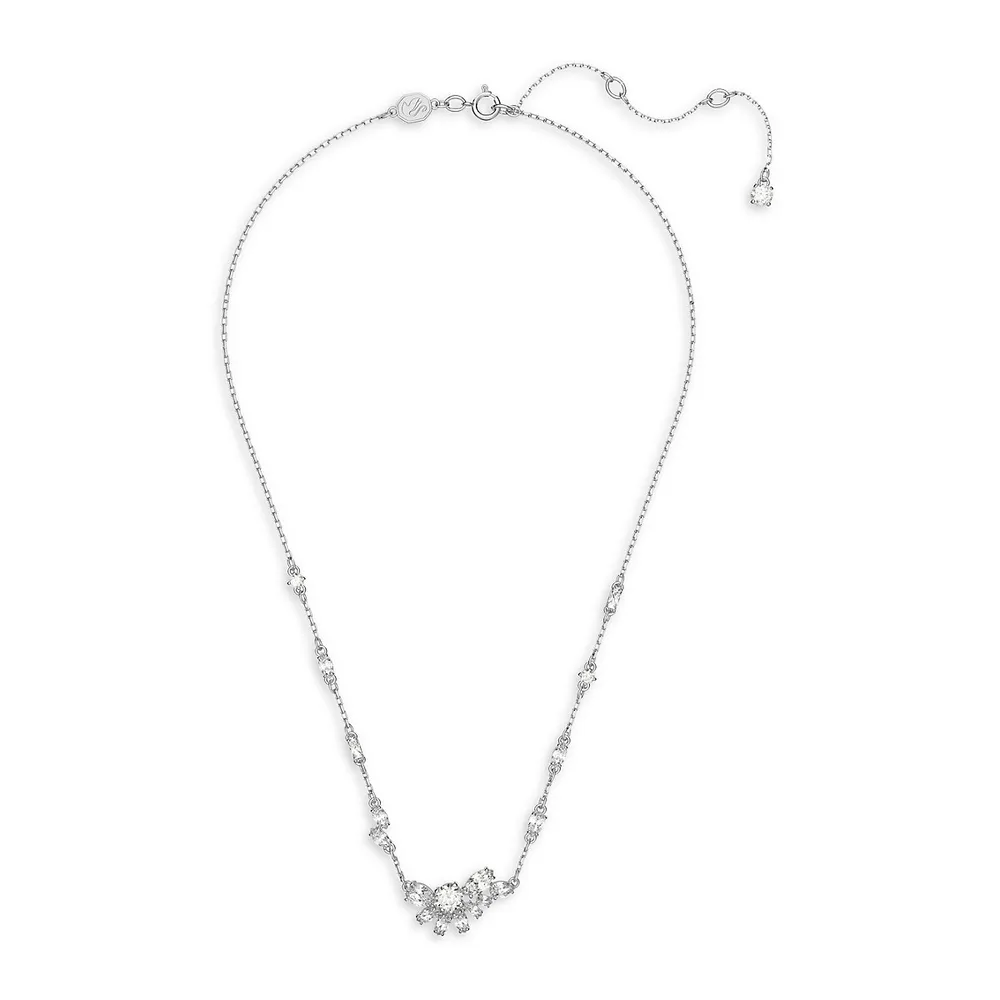 Gema Rhodium-Plated Cubic Zirconia Floral Pendant Necklace