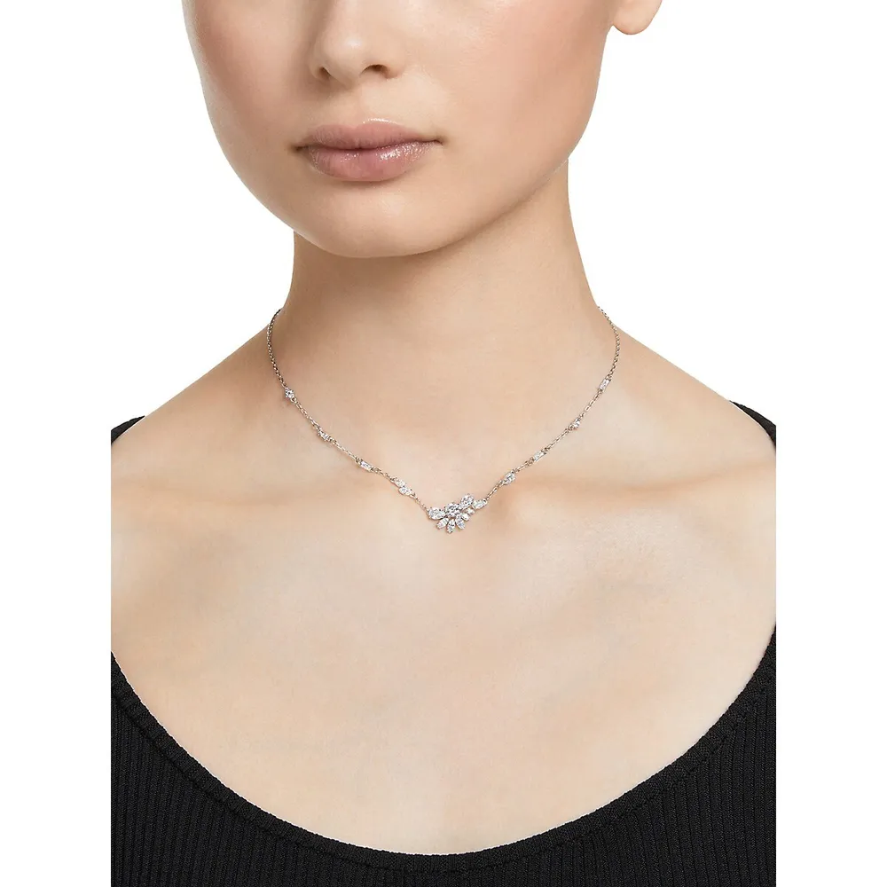 Gema Rhodium-Plated Cubic Zirconia Floral Pendant Necklace