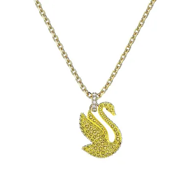 Iconic Swan Goldtone Swarovski Crystal Pendant Necklace