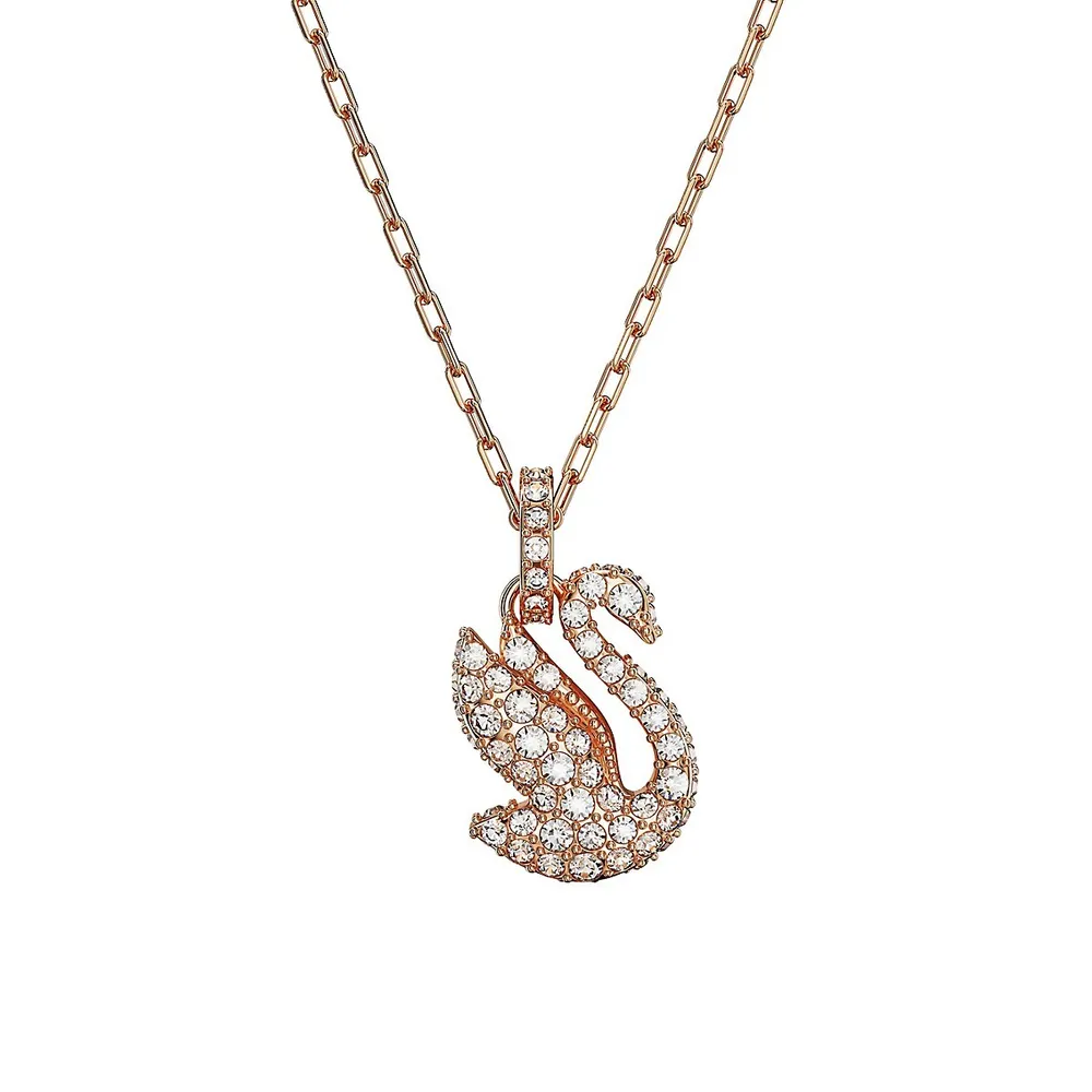 Iconic Swan Rose Goldtone Swarovski Crystal Pendant Necklace