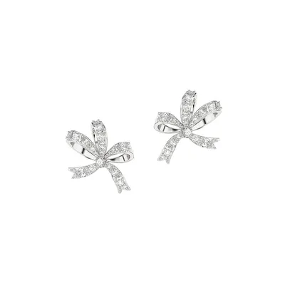 Volta Rhodium-Plated Swarovski Crystal Bow Stud Earrings