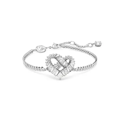 Bracelet plaqué rhodium avec cœur tressé et cristaux Matrix