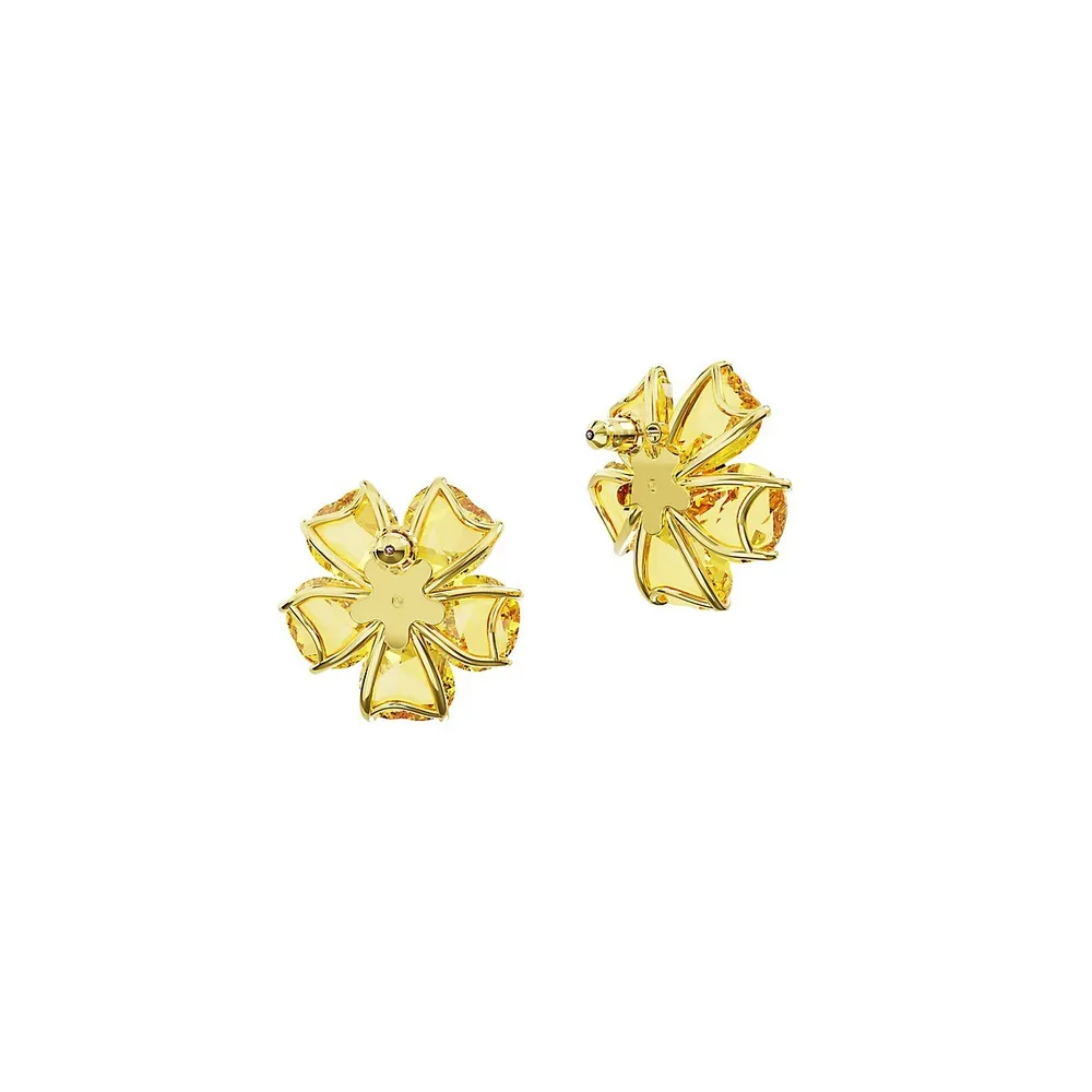 Boucles d'oreilles à fleurs en cristal Swarovski et placage de ton or Florere