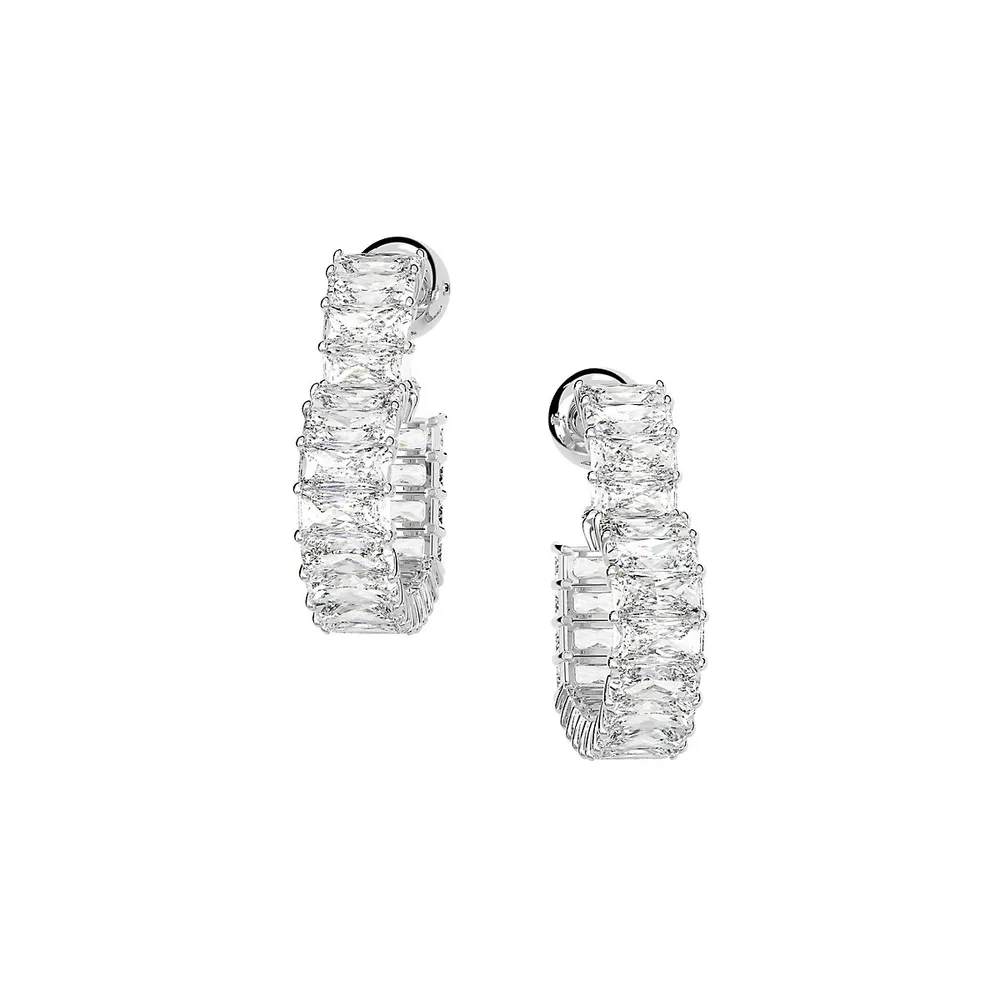Matrix Rhodium-Plated & Crystal Heart Hoop Earrings