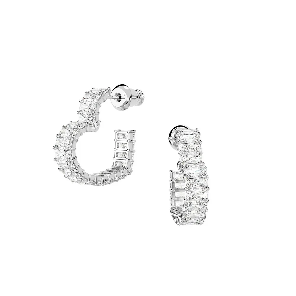 Matrix Rhodium-Plated & Crystal Heart Hoop Earrings