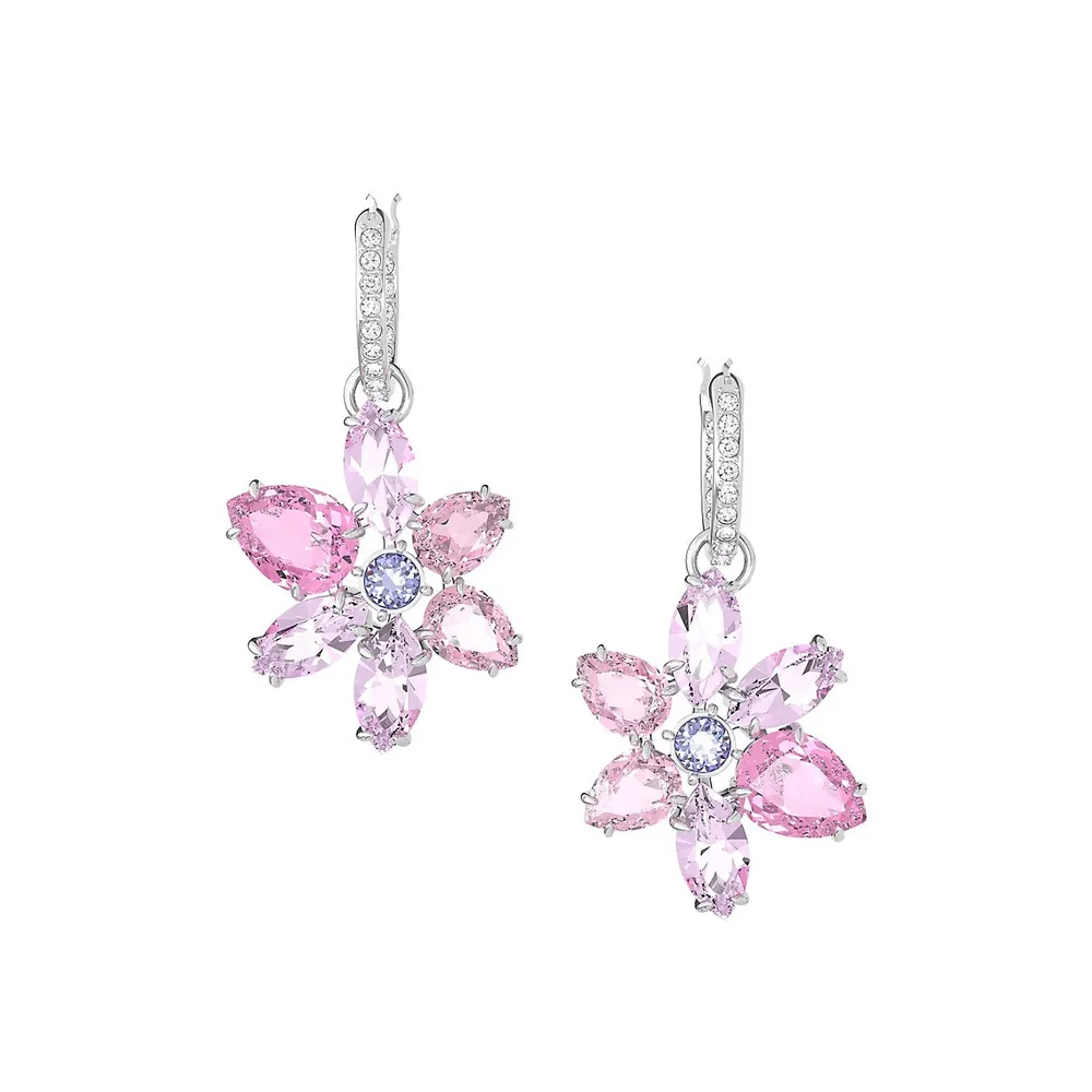 Gema Rhodium-Plated Swarovski Crystal Huggie Hoop Floral-Drop Earrings