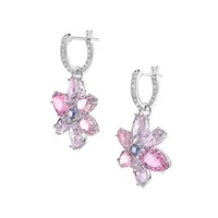 Gema Rhodium-Plated Swarovski Crystal Huggie Hoop Floral-Drop Earrings