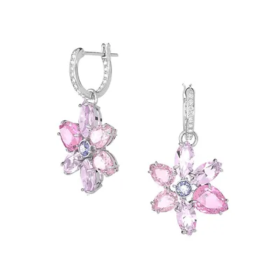 Gema Rhodium-Plated Swarovski Crystal Huggie Hoop Floral-Drop Earrings