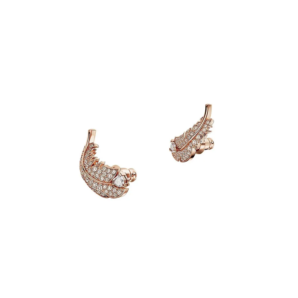 Nice Rose Goldtone, Swarovski Crystal & Cubic Zirconia Feather Stud Earrings