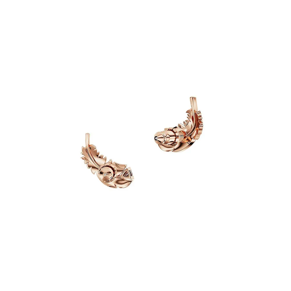 Nice Rose Goldtone, Swarovski Crystal & Cubic Zirconia Feather Stud Earrings