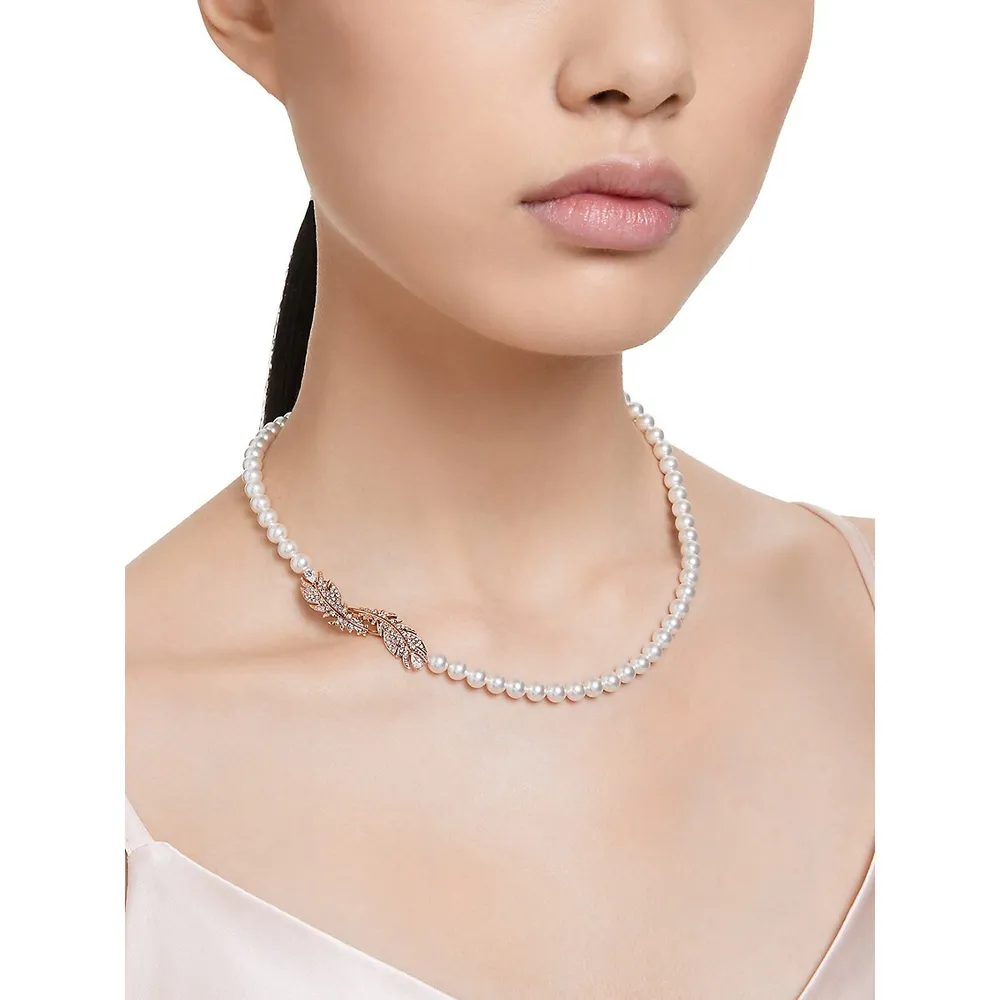 Nice Rose Goldtone & Faux Pearl Necklace