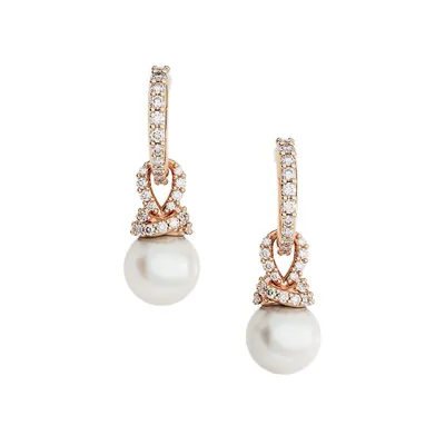 Originally Rose Goldtone, Swarovski Crystal & Faux Pearl Drop Earrings
