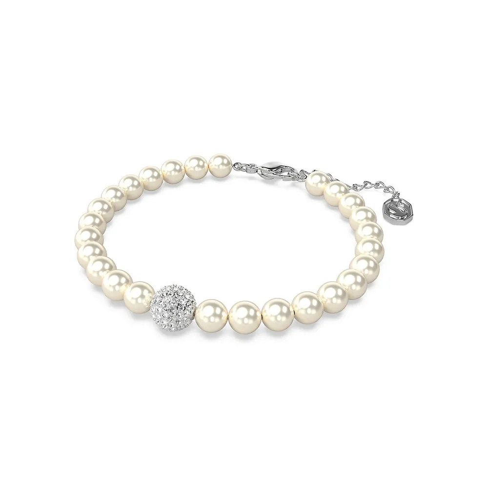 Remix Rhodium-Plated, Swarovski Crystal & Faux Pearl Strand Bracelet