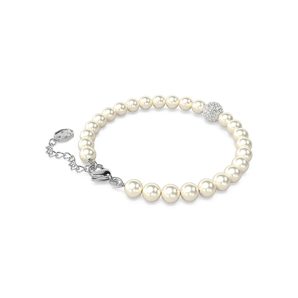 Remix Rhodium-Plated, Swarovski Crystal & Faux Pearl Strand Bracelet