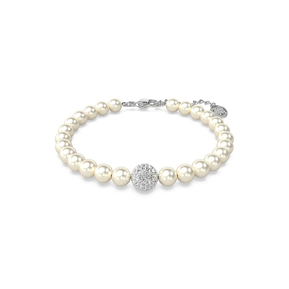 Remix Rhodium-Plated, Swarovski Crystal & Faux Pearl Strand Bracelet