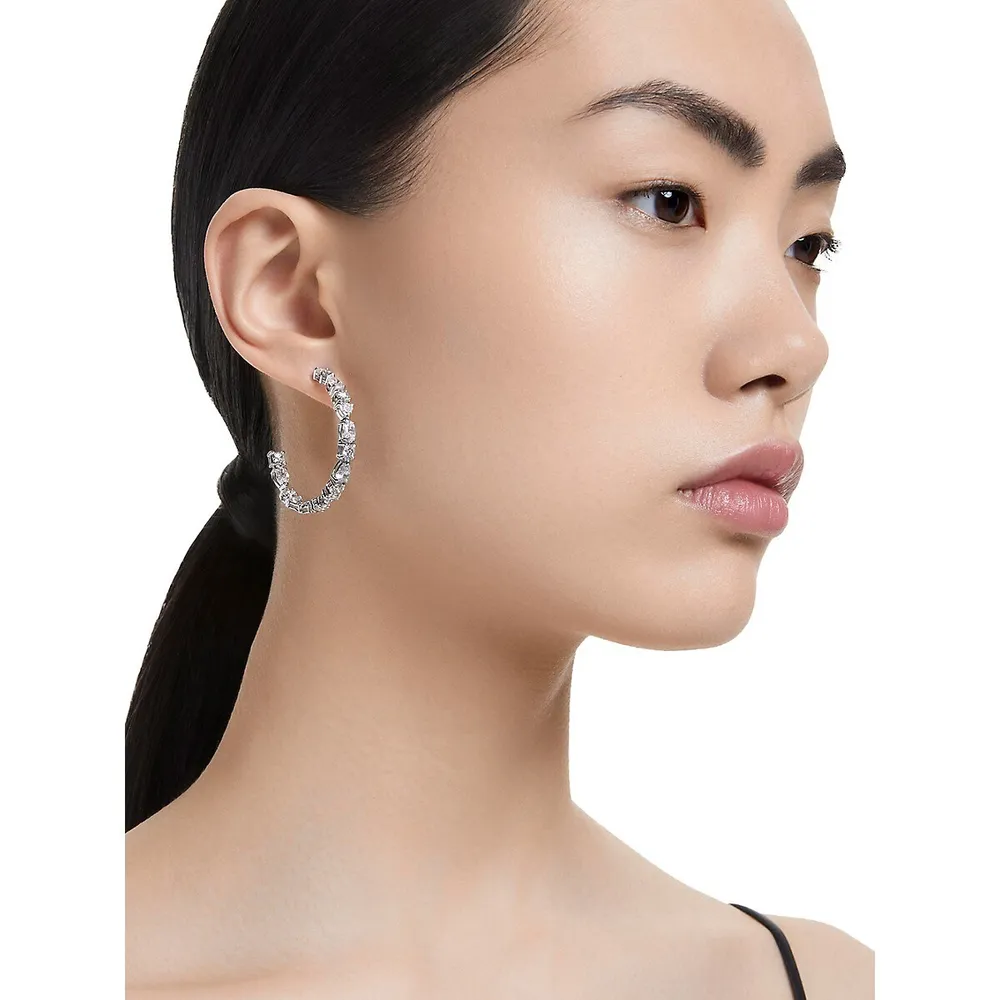 Mesmera Rhodium-Plated & Swarovski Crystal Open-Hoop Earrings