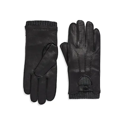 Men's Rib-Trim Leather Gloves