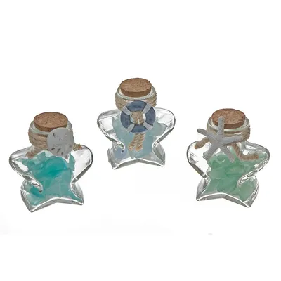 Star Bottled Glass Rocks And Seashells With Decor - Set Of 6