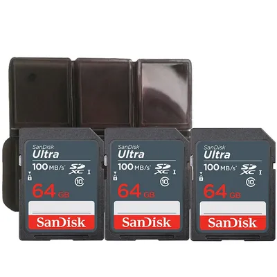 3x 64gb Ultra Sdxc Uhs I Memory Card With Memory Card Holder