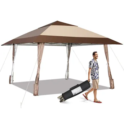 13'x13' Patio Pop-up Gazebo Canopy Tent Portable Instant Sun Shelter Coffee