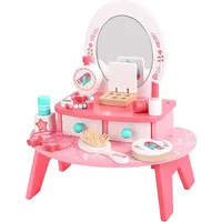 Wooden Children Vanity Set - 16pcs - Pretend Make-up And Dressing Table Toy With Mirror And Beauty Accessories, 3 Years +