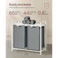 Laundry Hamper With 2 Removable Bags, Metal Frame, White/light Gray