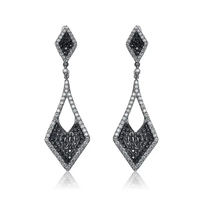 Sterling Silver Black Plated With Black Cubic Zirconia Drop Earrings
