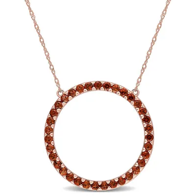 1 3/8 Ct Tgw Garnet Open Circle Pendant With Chain In 10k Rose Gold
