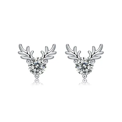 Sterling Silver with 0.30ctw Lab Created Moissanite Antler Stud Earrings