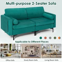Modern Loveseat 2-seat Sofa Couch W/ 2 Bolsters Side Storage Pocket Peacock Teal