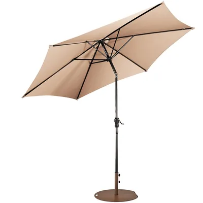 9ft Patio Umbrella Outdoor W/ 50 Lbs Round Stand Wheels