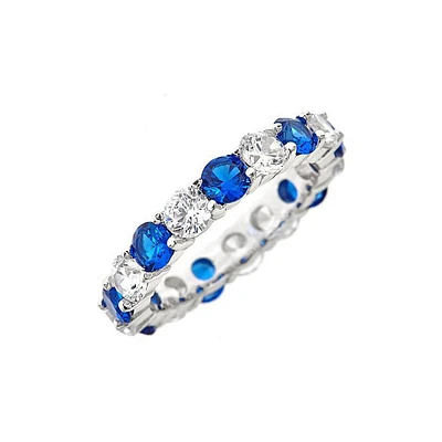 Sterling Silver Blue Sapphire Cz Eternity Band Ring