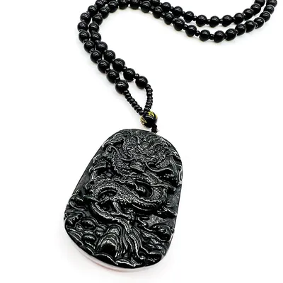 Men's Auspicious And Exquisite Dragon Natural Jade Pendant With Necklace