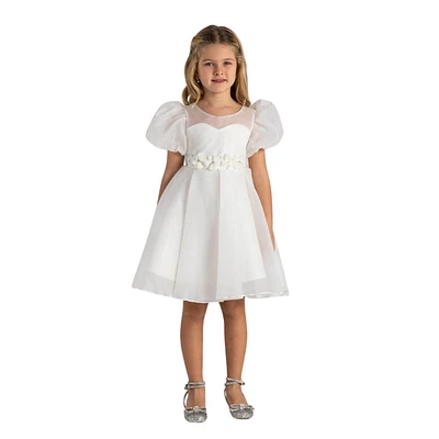 Flawless Fiona Girls Formal Dress - Organza With Puffy Sleeves And Rhinestones