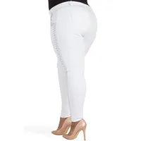 Plus Curvy Fit Tribal Embroidery White Skinny Ankle Jeans