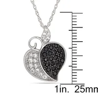 Sterling Silver 18" Pave Black And White Cz Heart Necklace